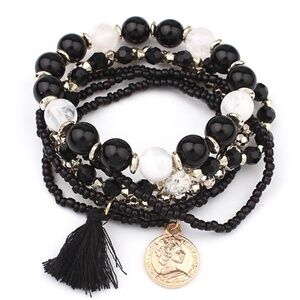 *FINLEY* Black Tassel x Coin Fashion Bracelet Set